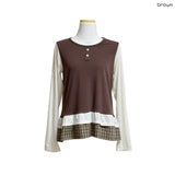 (2color) Check Frill Layered Roll-Up Long Sleeve Tee