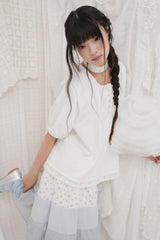 Blooming garden patchwork skirt / ivory