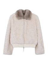 cream soft fur zip-up collar jacket