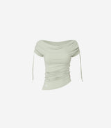 Meow Summer draping shrring Boat neck Top