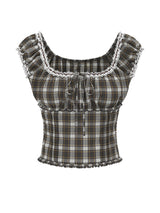 Viola Check Frill Shirred Blouse 231633113