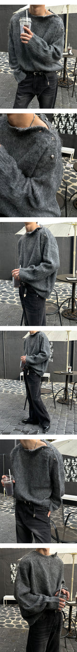 [Unisex] ウールヘアーボタンニット(3color)