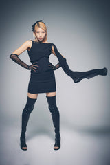 Thigh High Cut-Out Heel Boots(Black)