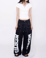 Monster Lettering Stitch Wide Denim Pants