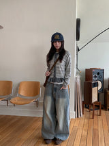 Dalt Side Pintuck Wide Denim Pants