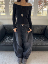 Rough Muse Tassel Ball Stud Wide Long Denim Pants