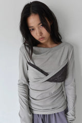 26SS★ TWISTED LACE LAYERED DRAPE T-SHIRT