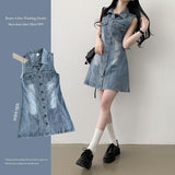 Roum A-line washed denim tank top mini dress