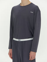 (Unisex) エッセンシャルストレッチフィットロングスリーブパジャマセット　チャコール
