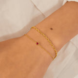 gold deep red solitaire 14k gold plating + 925 silver bracelet B071-01G