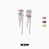 KVK THE BLOSSOM Peach Blossom Series Irregular Crystal Tassel Stud Earrings (Green Opal)