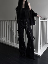 unique strap cargo bootcut pants