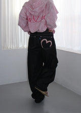 PINK HEART WIDE DENIM