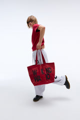 Weekend warrior typography printing tote-bag (Red)_1