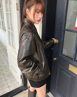 ミンティングウォッシュドパネルカラールーズフィットレザージャケット