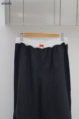Lace lettering wide casual banding pants