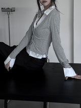 basic shirt layered cardigan (2color)