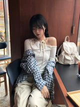 ワンショルダーリボンTシャツ