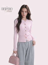 Baby Pink Cable Knit Cardigan