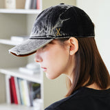 VA Stud Bleach Washing Denim Ball Cap / Black