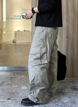 Bias Incision Washed Semi Wide Cargo Pants