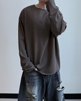 Sheer Raw-Edge Waffle Long Sleeve