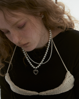 【Exclusive】heart double pearl necklace-silver