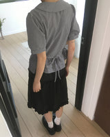 Saon Round Collar Frill Puff Blouse