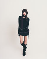 dot frill layered top / black