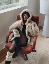 Blurry pattern hooded fur jumper