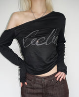 Rhinestone one-shoulder Top