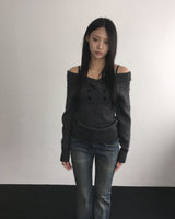 Vネックツイストニット