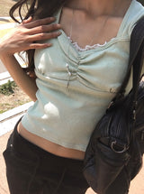 26SS★ [MADE/more BASIC] シスンパンチングハートネックシャーリングキャップスリーブ半袖Tシャツ