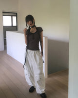 Senba string Wide Denim Cargo Pants