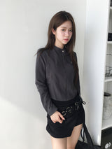 High-neck snap short jacket