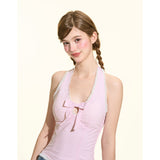 [GirlyFancyClub] Pink Plaid Pure Cotton Slim Fit Tank Top Women's Summer Sleeveless Halter Top