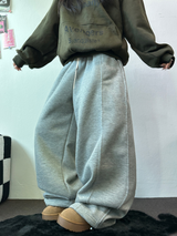 ストリング/フリース❤サイドピンタックバルーンロングパンツワイド🤍🩶🖤3カラー