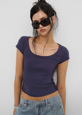 [B-BASIC] Basic Ribbed Wide U-Neck Cap Sleeve Short Sleeve Top (2 Size)