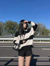 [UNISEX] Take Hachi Dangara Striped Collar Neck Long Sleeve Knit (5 colors)