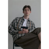 Vintage washing beige check shirts