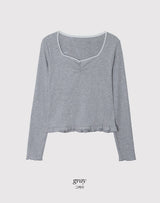 ルアシャーリングレースフリルリブTシャツ (4color)