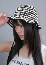Stripe String Bucket Hat - Black