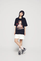 24FW CHOCOLATE CAKE GIRL LETTERING BABY FACE SHORT SLEEVE T-SHIRT BLACK