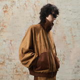 RELABEL 24SS ‘Vintage Mud’ Suede Colourblocked Bat Sleeve Mid-Length Zip Jacket