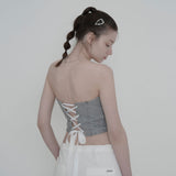 DRAPE DENIM BUSTIER TOP-GRAY