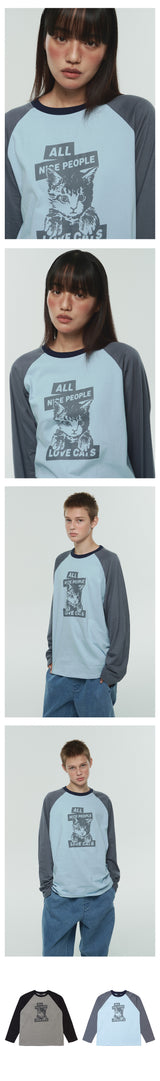 NICE PEOPLE LOVE CATS RAGLAN LONG SLEEVE - SKY BLUE