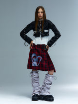 Emoha Hand-painted catcatcat punk short leather jacket
