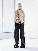 Emoha original design OD hot girl トランペットスリーブ レタープリント ウエスト パンクプリント ロックレトロシャツ