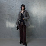 SLASHED CHECK HOODIE: BROWN