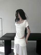 luel lace button short sleeve (2color)